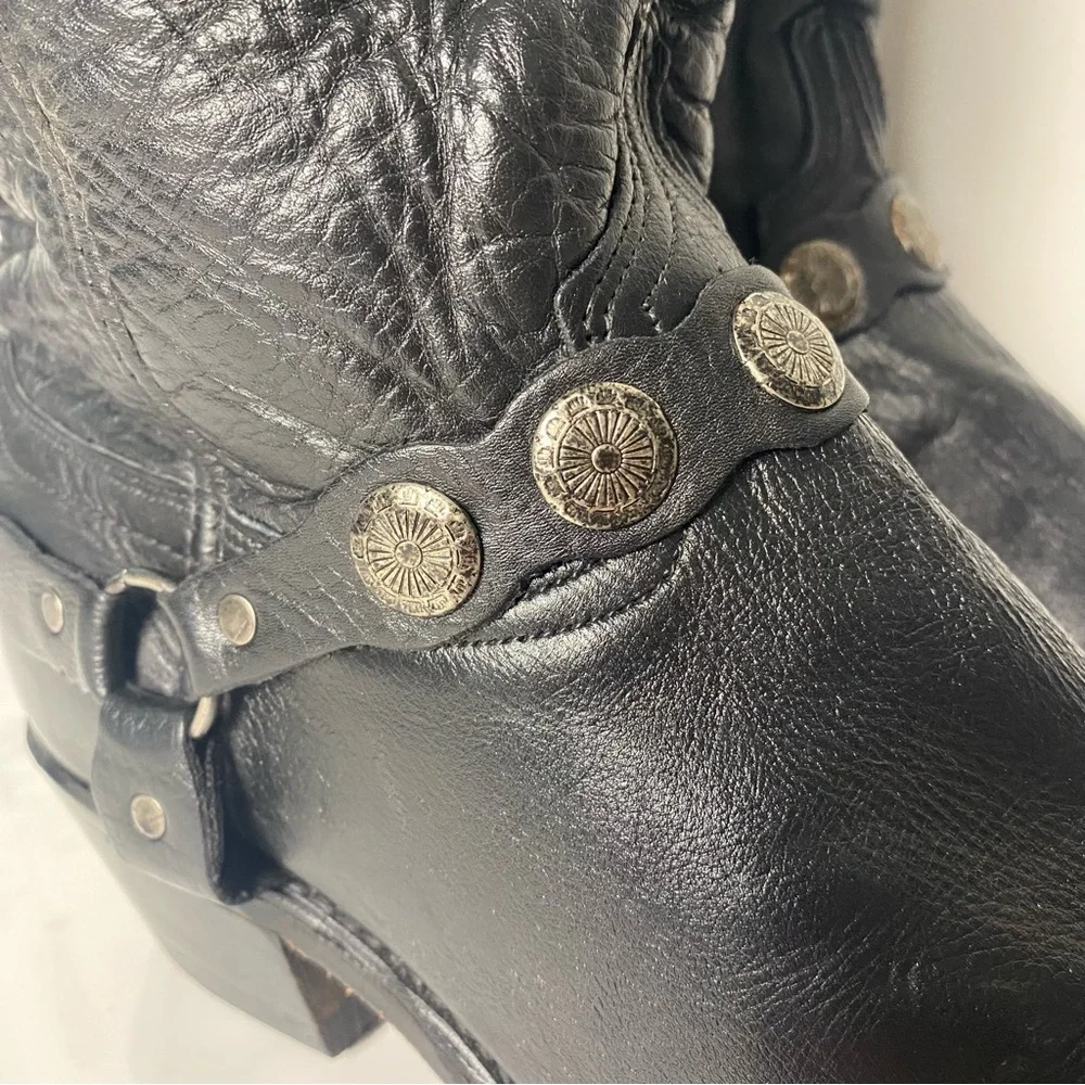 Vintage 80s 90s black leather western silver concho Moto cowboy boot Abilene 9 - Picture 4 of 8